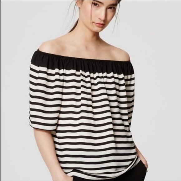 Loft Black and White Stripe Off The Shoulder Top - Picture 1 of 3